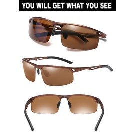 DUCO Sunglasses for Men Retro Polarised Sunglasses Ultralight Sports Glasses Al-Mg Metal Frame Driving Glasses 8550 (Brown)