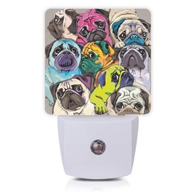 Oeaskly Dog Night Light,Colorful Pugs Dogs Night Lights Plug into Wall with Dusk to Dawn Light Sensors 0.5W Dim Lamp for Bedroom