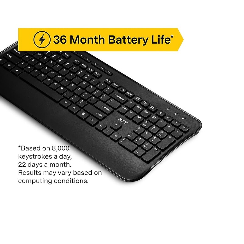 NXT Technologies Wireless Comfort Keyboard, Full‑Size with Wrist Rest, USB