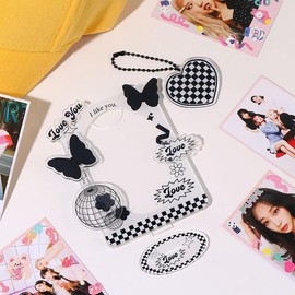 Kpop Photocard Holder Stand 3 Inch Acrylic Butterfly Picture Frame Kpop Card Display Stand Photo Card Decors Y2K Keychain Set K Pop Gifts Teen Girl K-Pop Stuff Desk Accessories
