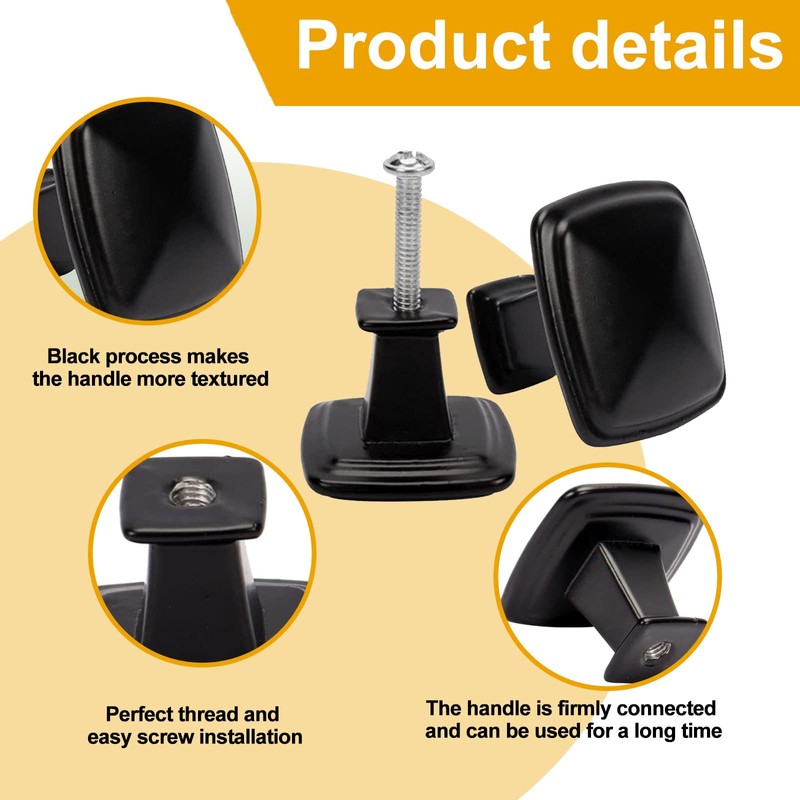 JFNILDH 20PCS Square Cabinet Knobs, Matted Black Drawer Knobs, 33MM