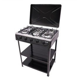 Natural Gas Stove with 5 Burners 2500W Portable Camp Gas Burner Stove Stand Heavy Duty Gas Cooker with Leg, Wind Block Cover& 2 Shelves Gas Stove for Outside Home Cook, Black