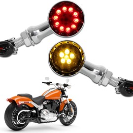 DREAMIZER Chrome Motorcycle Turn Signals 15 LEDs Bullet Front Rear Indicator Lights Amber Red Light Compatible with Harley Cruiser Softail StreetBike Chopper Bobber Cafe Racer
