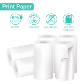Tixlux 6 Rolls Thermal Paper, Ink-free Printing Paper, BPA Free Photo Paper, Compatible with Most Kids Instant Print Cameras and Instant Printing Accessories