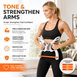 Upper Body Resistance Trainer for Home Workouts – Compact Arm Exercise Machine with 3 Resistance Levels for Biceps and Shoulders