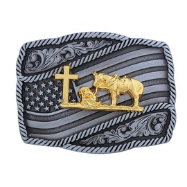 Btilasif Western Belt Buckle American Flag Western Cowboy Mens Praying Horseman Cross Religious Belt Buckle for Men Women Cowgirl Costume Accessories Gifts
