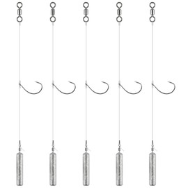 Dr.Fish 10 Pack Drop Shot Rig/Texas Rig with Rolling Barrel Swivel Hook Leader Bullet Sinker Snell Fluorocarbon Fishing Line Sinker Plastic Worm for Bass Fishing Wacky Freshwater