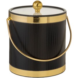 Hand Made In USA Metallic Deco Collection Double Walled Insulated Ice Bucket With Ice Tongs (5-Quart, Black & Gold)