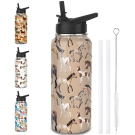 Horse Water Bottles with Straw, 32 Oz Insulated Stainless Steel Tumbler Cup Mug Horse Gifts for Women Girls Horse Lovers