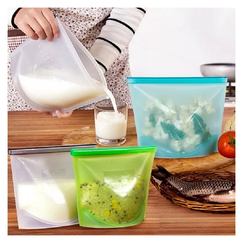 Yelio 3 Bolsas De Silicon Hermetica Reutilizable Antiderrames 1l