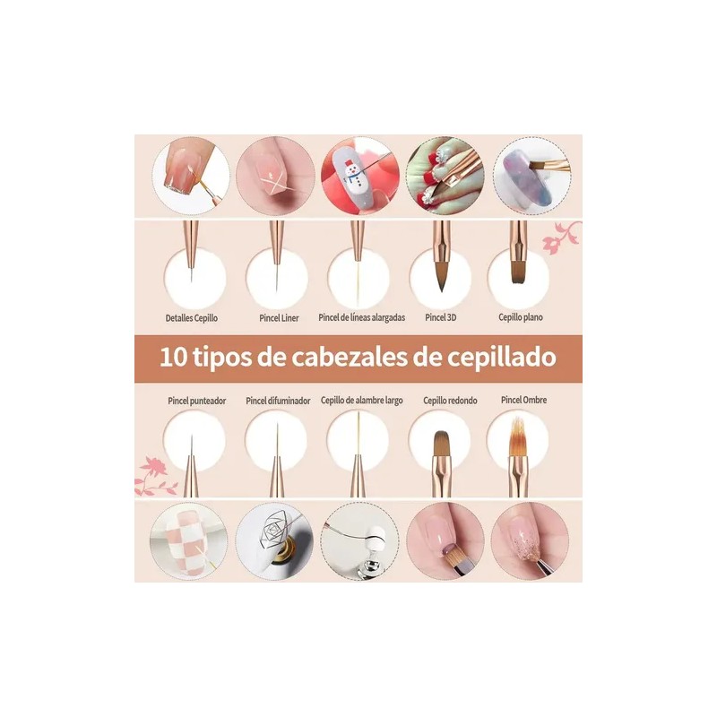 Set de 5 Pinceles de Uñas VABESSA para Acrílico, Doble