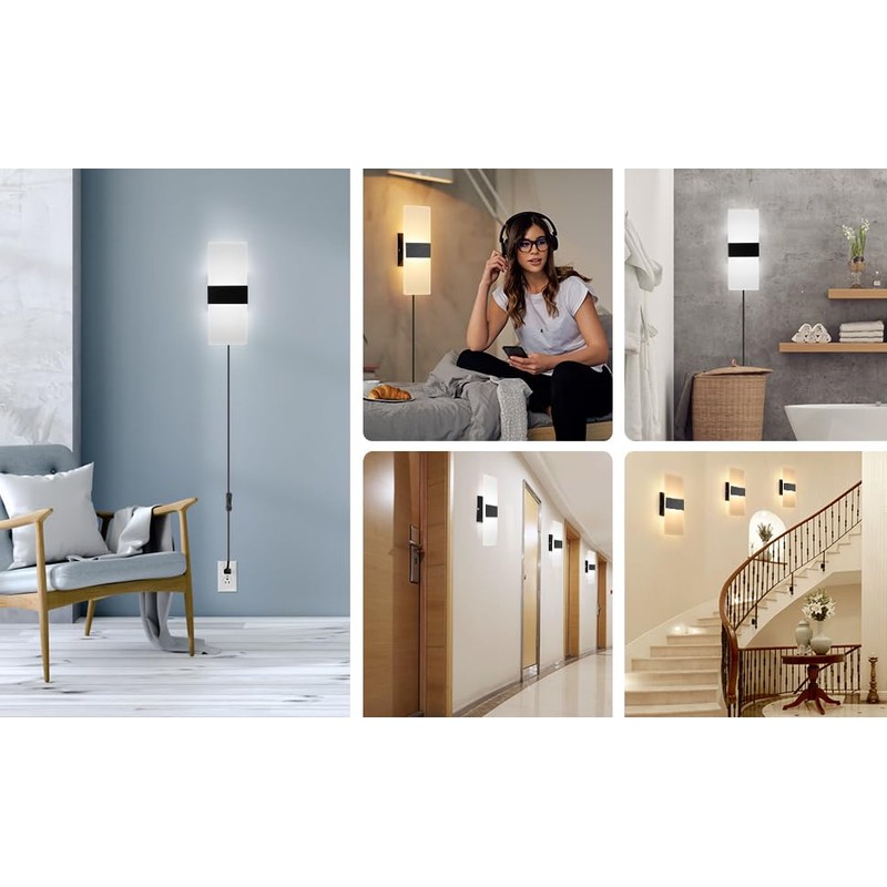 GOODATE Plug in Wall Sconces with Stepless Adjustable 3000K-6500K Colors