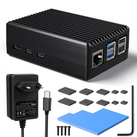 Miuzei Aluminium Case with 5.1 V 5 A 27 W GaN Power Supply for Raspberry Pi 5 4 GB and 8 GB: Metal Housing Kit for Rasberry Pi 5 Passive Cooling Case with Heatsink Box, Quiet Cover for Raspberry Pi 5