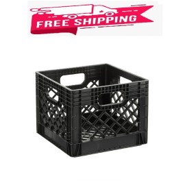 Juggernaut Storage 16QT Plastic Heavy-Duty Plastic Square Milk Crate Black