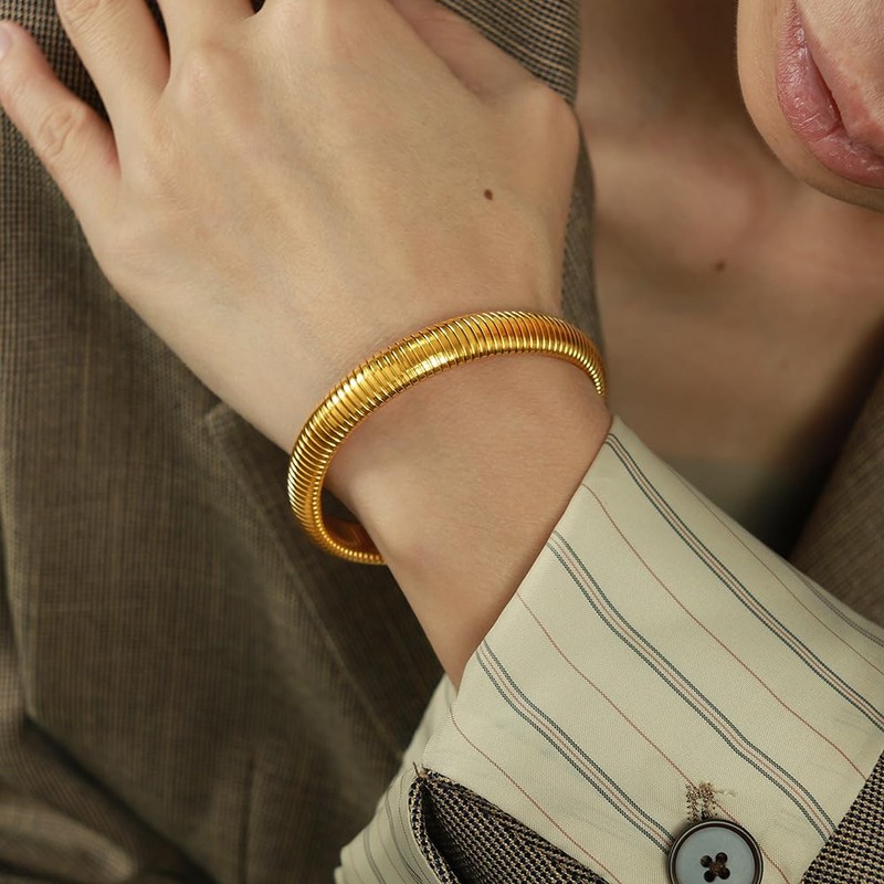 RINTOLER 12mm Gold Bangles for Women - 18K Gold Plated