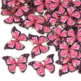 DanLingJewelry 100Pcs Deep Pink Enamel Butterfly Pendant Charms for Butterfly Necklaces Jewellery Making Accessories