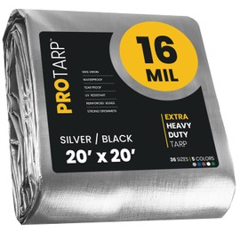 PROTARP Extra Heavy Duty 16 Mil Tarp Cover, Waterproof, UV Resistant, Rip and Tear Proof, Poly Tarpaulin with Reinforced Edges for Roof, Camping, Patio, Pool, Boat. (Silver/Black 20′ X 20′)