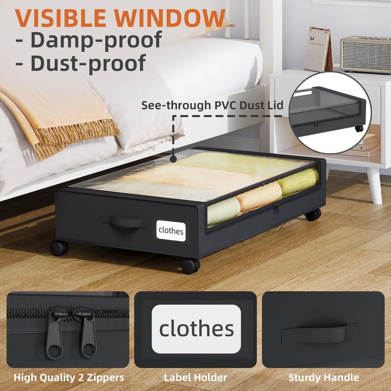 Somdot Under Bed Storage with Wheels, 2 Pack Under Bed