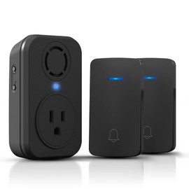 AIDA Wireless Doorbell, Self-powered Doorbell with Extra Socket, No Battery Required Push Button, Cordless Door Bell Ringer, 5 Volume Levels with 32 Doorbell Chimes (Black, 2 Button & 1 Receiver)