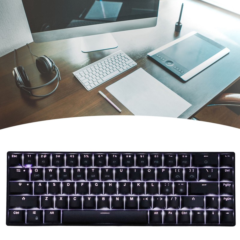 Keyboard 68 Key White Light Three Mode Black Mechanical Keyboard
