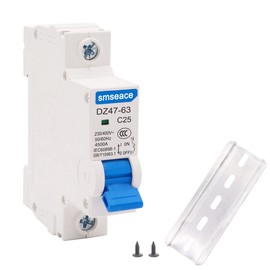 smseace Miniature Circuit Breaker Low Voltage 25A 230/400V 1 Pole DIN Rail Installation DZ47-63 C25