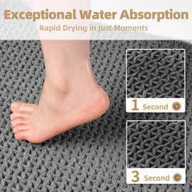Checkered Bath Mat Non Slip Super Absorbent Quick Dry Bath Mats for Bathroom Floor Woven Bathroom Mat with Tassels Machine Washable Bathroom Rug Beside Tub, 17" x 24", Dark Grey