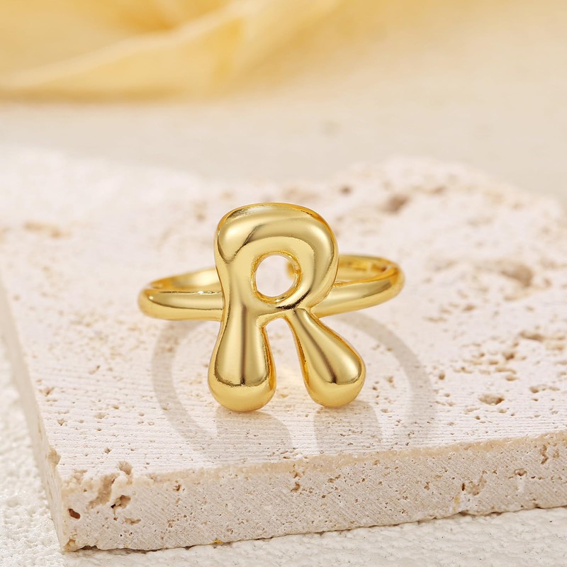 Winssigma 18K Gold Plated Initial Adjustable Ring for Women(R)