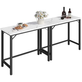 MAHANCRIS Narrow Bar Table, 63-Inch Pub Table for Dining Room, Counter Bar Tables with Sturdy Metal Frame, Connectable Bar Table, Multifunctional Console Table, Marble and Black BTHM1601