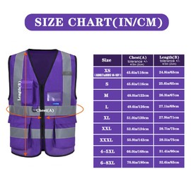 A-SAFETY Purple High visibility vest,Reflective Safety Vest Workwear 7 Pockets Hi Vis Durable Vest with Reflective Tapes 4 Lower Pockets