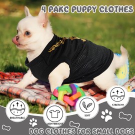 4 Pack Chihuahua Clothes Dog Clothes for Small Dog Black Puppy Clothes Soft K9 Boss Security Small Dog Shirt Summer Autumn Pet Clothing (X-Small)