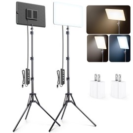 2 Pack LED Video Light Kit, Scrhot 15W Photography Lighting Kit with 63" Tripod Stand, Studio Lights Dimmable 2800-8400K Panel Lighting for Video Recording/Game Live Streaming/Filming/YouTube/Podcast
