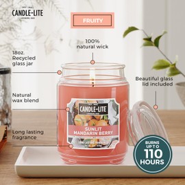CANDLE-LITE Scented Sunlit Mandarin Berry Fragrance, One 18 oz. Single-Wick Aromatherapy Candle with 110 Hours of Burn Time, Orange Color, Jar (Individual Box)