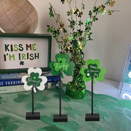 Happy St. Patrick's Day Blessed Lucky Irish Wood Sign Decor Farmhouse Home Office Coffee Bar Kitchen Table Decor 3 Pieces Green