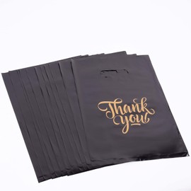 ysmile Plastic Shopping Bag with Handle Thank You for Small Business Poly Die Cut Plastic Merchandise Bag for Retail Gift 7.8"x11.8" 100 ct - Black