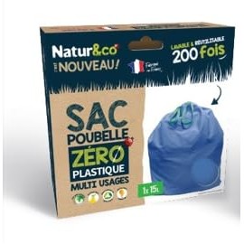 NATUR&CO Reusable 15 L Multi-Purpose Zero Plastic Bin Bag, Ultra Resistant, Odour Resistant, Anti-Bacterial, Sliding Links, Washable