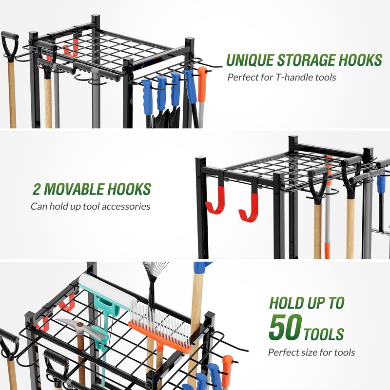 Garden Tool Organizer Rack Up to 50 Tools, Heavy-Duty Steel
