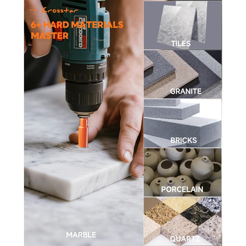 Crosstar 10PCS Diamond Hole Saw Kit with Pilot Bit &