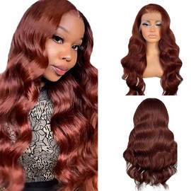 Salharer 22 Inch 13x6 Transparent Lace Front Human Hair Wig 180% Density Unprocessed Glueless Body Wave Hair Pre Plucked Natural Hairline #33 Reddish Brown Color