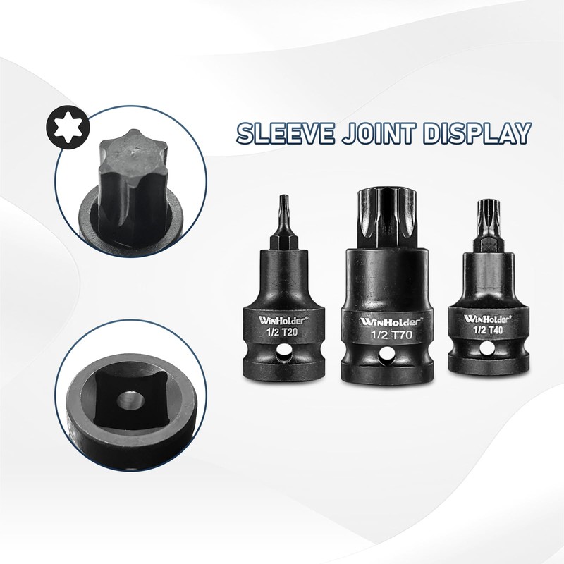 WinHolder 10pcs Impact Torx Bit Hex Bit Socket Set 1/2''