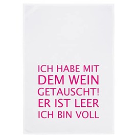 WESTCRAFT Maritime Tea Towels, Funny Sayings / Kitchen Towel - Dish Towel Vintage Kitchen Decoration Made of 100% Cotton 50 x 70 cm (Wine Empty I Full Pink)