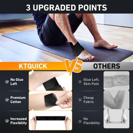 Kinesiology Tape for Ankle, KTQUICK 12 Count Ankle Tape Precut, Original Cotton Waterproof & Breathable, Enhance Elastic Kinesiology Athletic Tape for Ankle Support and Muscle to More Sports (Black)
