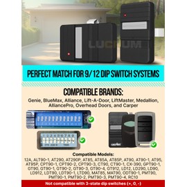 Lucrum for Genie 9 and 12 Dip Switch Garage Door Opener Remote - 390 MHz Genie Dip Remote Replacement for Blue Max Garage Door Opener - Compatible with GT90 GT90-1 ALT90-1 CPT90-1 LDT90-1 Pack