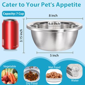 WRINGKIT 10 Pack 7 Cup Stainless Steel Dog and Cat Bowls, 8" Diameter Metal Dog Bowl, Durable Thickened Pet Replacement Bowls for Food and Water Dish, Small Medium Large Dogs, Dishwasher Safe