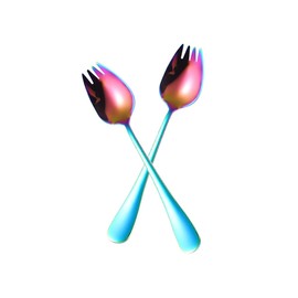 Stainless Steel Salad Fork Spoon, 2 Pcs 6.5inch Reusable Long Handle Stainless Steel Dessert Spork for Ice Cream, Salad, Fruit(Dazzle)