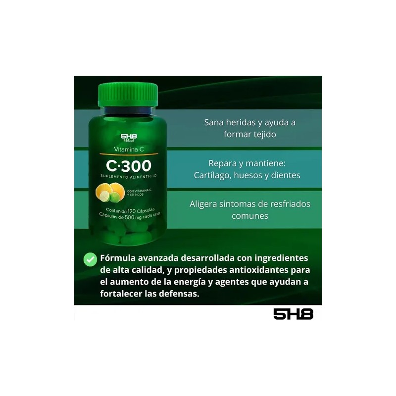 5h8 Vitamina C300mg Refuerzo Inmune 120 Caps Meses Sabor