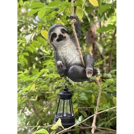 Sloth Garden Decor Cute Wild Animal Outdoor Sculpture Resin Climbing Twine with LED Light Waterproof Hanging Animal Figurine for Garden Wall Balcony