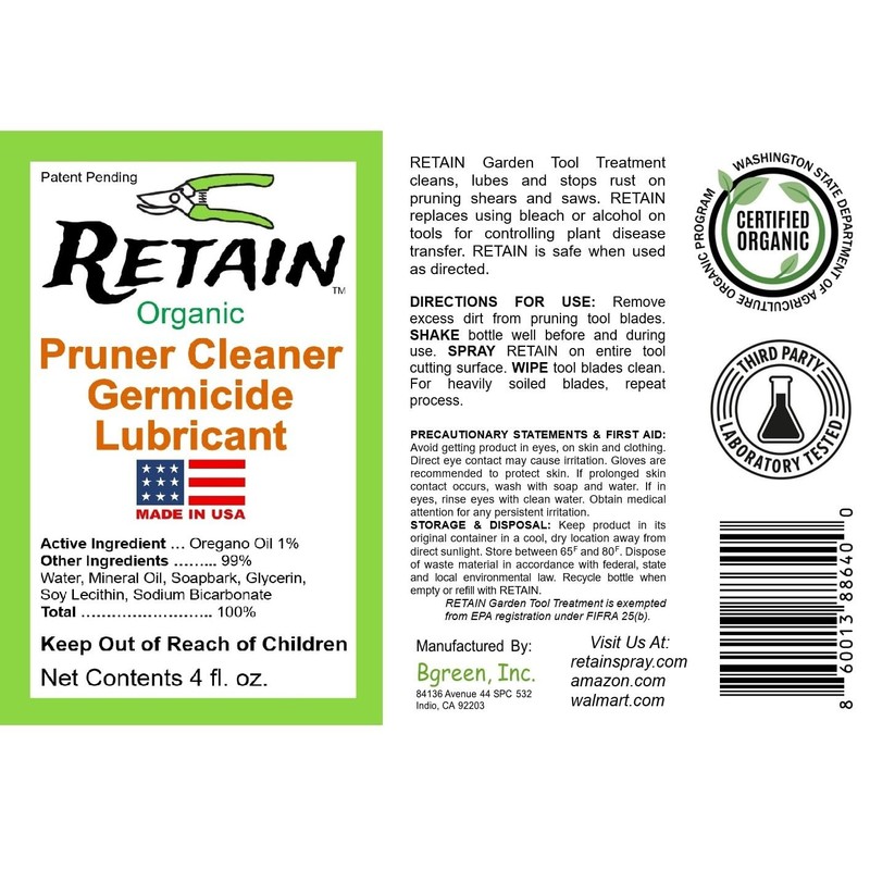 RETAIN Garden Tool Organic Cleaner, Lube, No Rust and Sanitizer