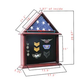 Flag Display Case with Certificates Document Holder, Fits 3'x5' Veterans Burial Memorial Flag, Solid Wood Flag Case with Felt Lining for Badges and Medals, Wall Mounted Shadow Box (Mahogany)