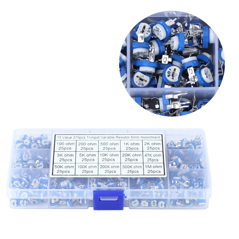 375Pcs 15 Values Potentiometer Variable Resistor Assortment Kit with Box