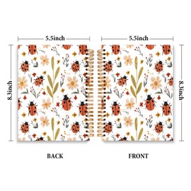 JXREQ Cute Ladybug Floral Notebook Insects Botanical Journal Gifts for Women Note Taking Writing Study, Office School Supplise, Aesthetic Spiral Notebooks 5.5x8.3